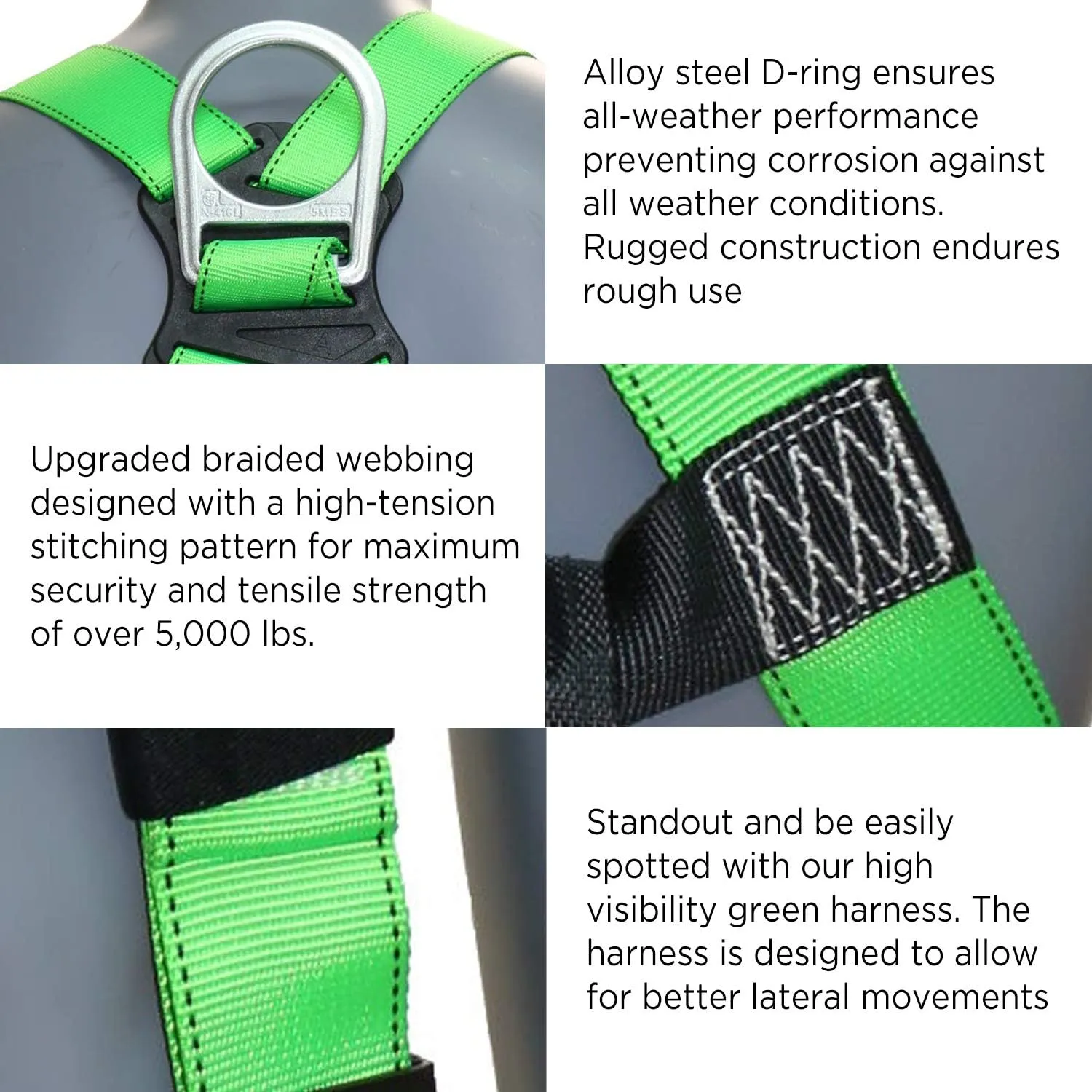 AFP Universal Full-Body Fall Protection Safety Harness with Dorsal D-Ring and Mating Buckle Legs | Roofer, Construction, Scaffolding PPE | Shock Absorbing Lanyard Pelican Rebar (OSHA/ANSI)