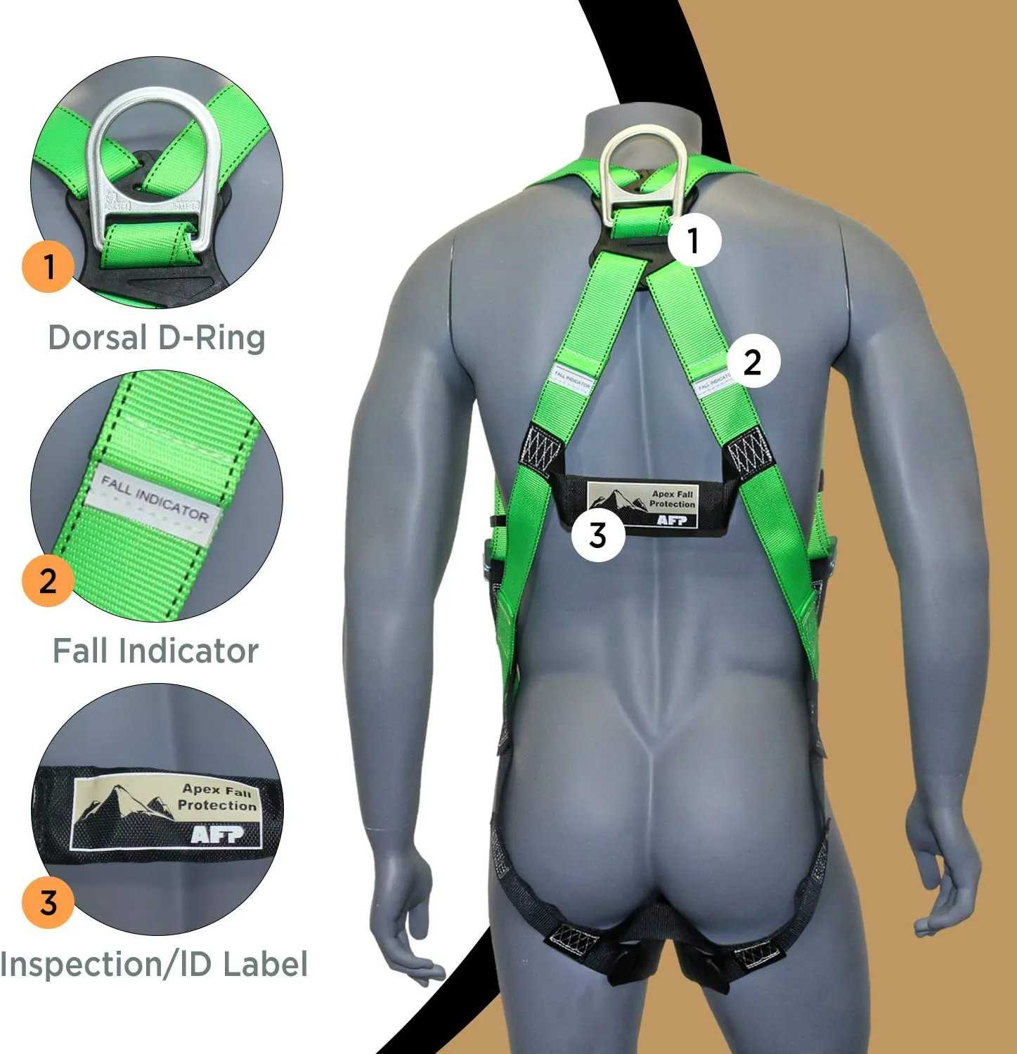AFP Universal Full-Body Fall Protection Safety Harness with Dorsal D-Ring and Mating Buckle Legs | Roofer, Construction, Scaffolding PPE | Shock Absorbing Lanyard Pelican Rebar (OSHA/ANSI)
