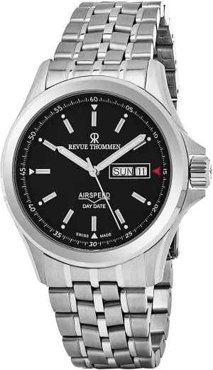 Air Speed Pilot 42 MM Mens Black Dial Stainless Steel Automatic Day Date Swiss Watch 16020.2134