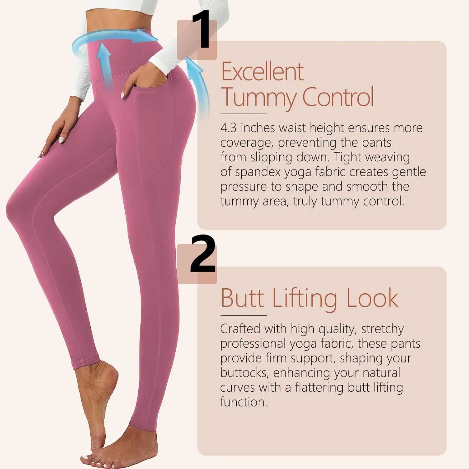 ALAVIKING Yoga Pants for Women Double Layer High Waisted Yoga Leggings Tummy Control Workout Pants with Pocket Stretchy