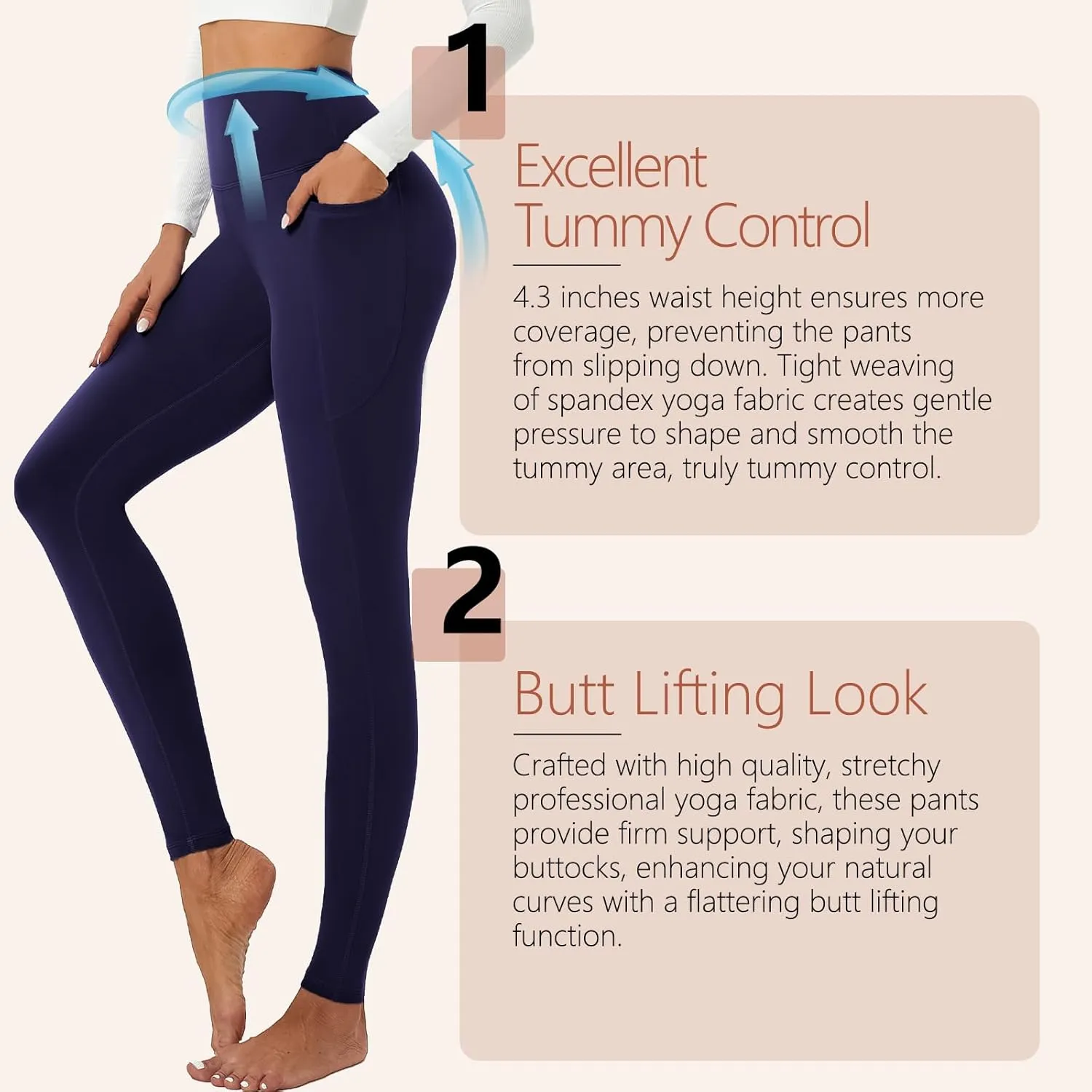 ALAVIKING Yoga Pants for Women Double Layer High Waisted Yoga Leggings Tummy Control Workout Pants with Pocket Stretchy