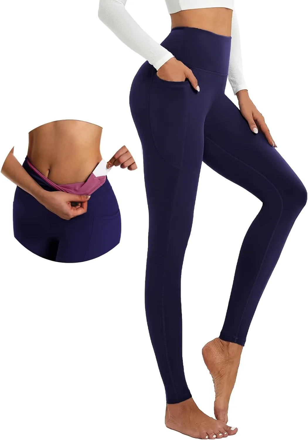 ALAVIKING Yoga Pants for Women Double Layer High Waisted Yoga Leggings Tummy Control Workout Pants with Pocket Stretchy