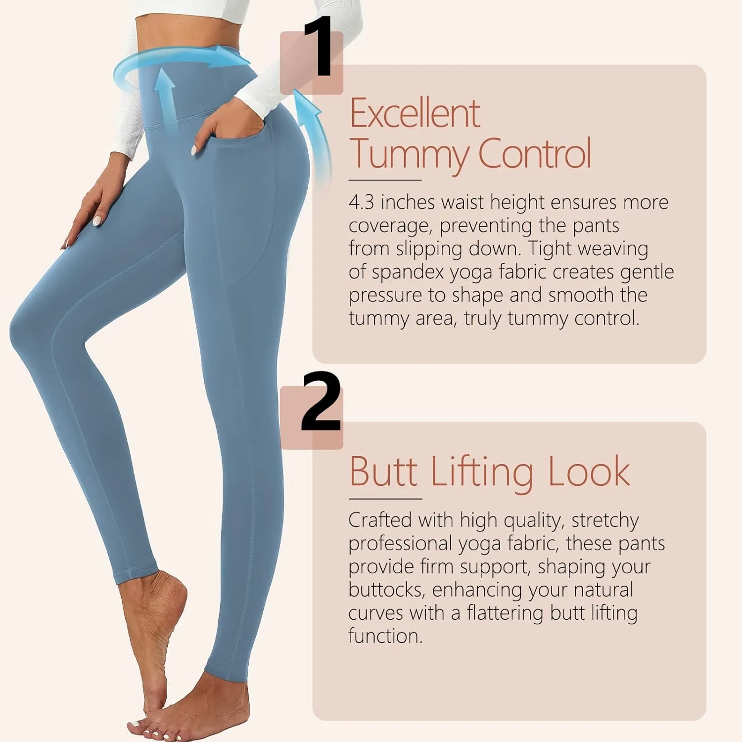 ALAVIKING Yoga Pants for Women Double Layer High Waisted Yoga Leggings Tummy Control Workout Pants with Pocket Stretchy