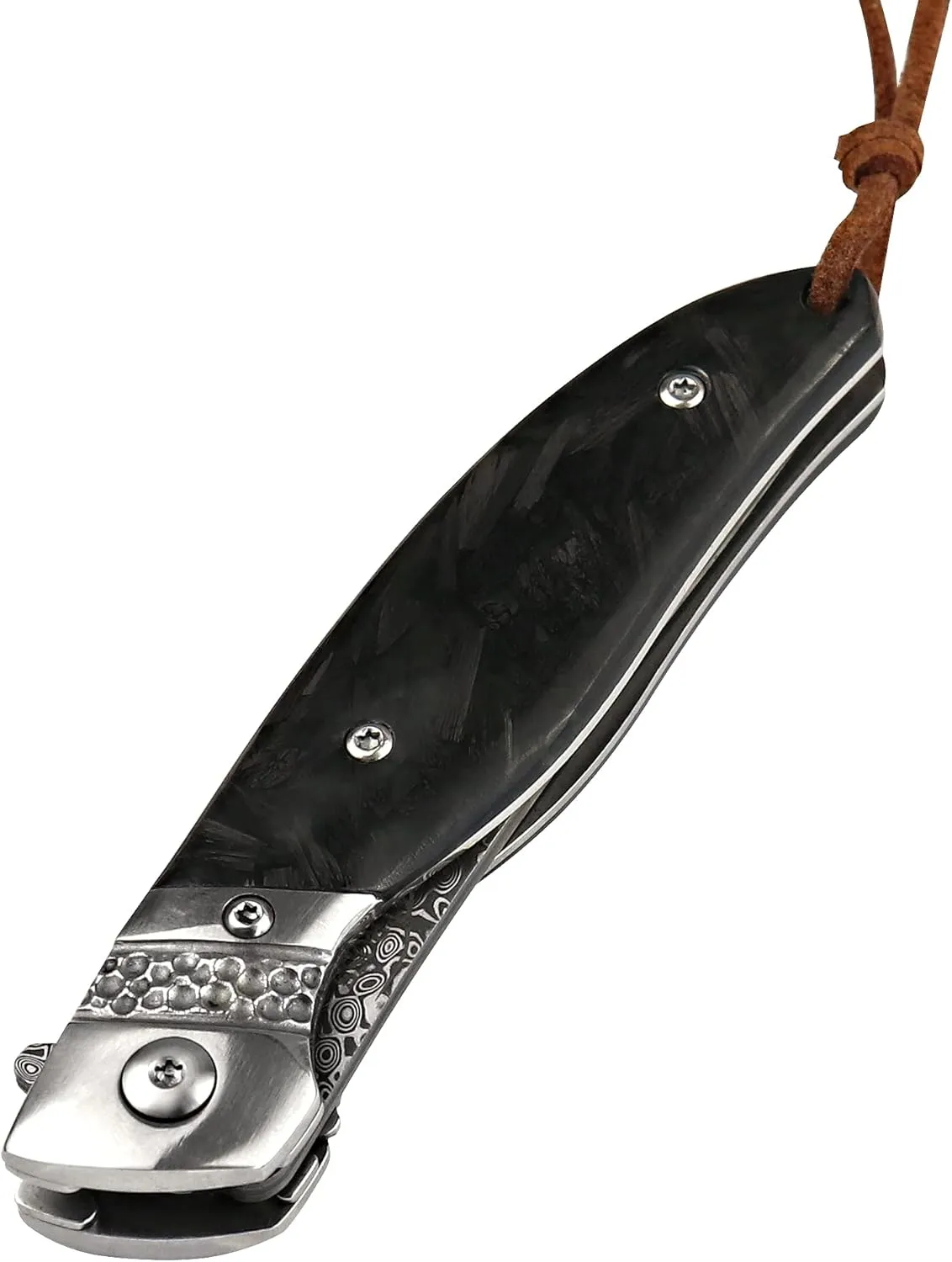 ALBATROSS Premium Damascus Folding Knife - EDC Pocket Knife with VG10 Damascus Steel Blade, Quick Flip Assisted Opening, Luminous Carbon Fiber Handle & Liner Lock - Great Gift for Outdoorsmen - HGDK028-EG