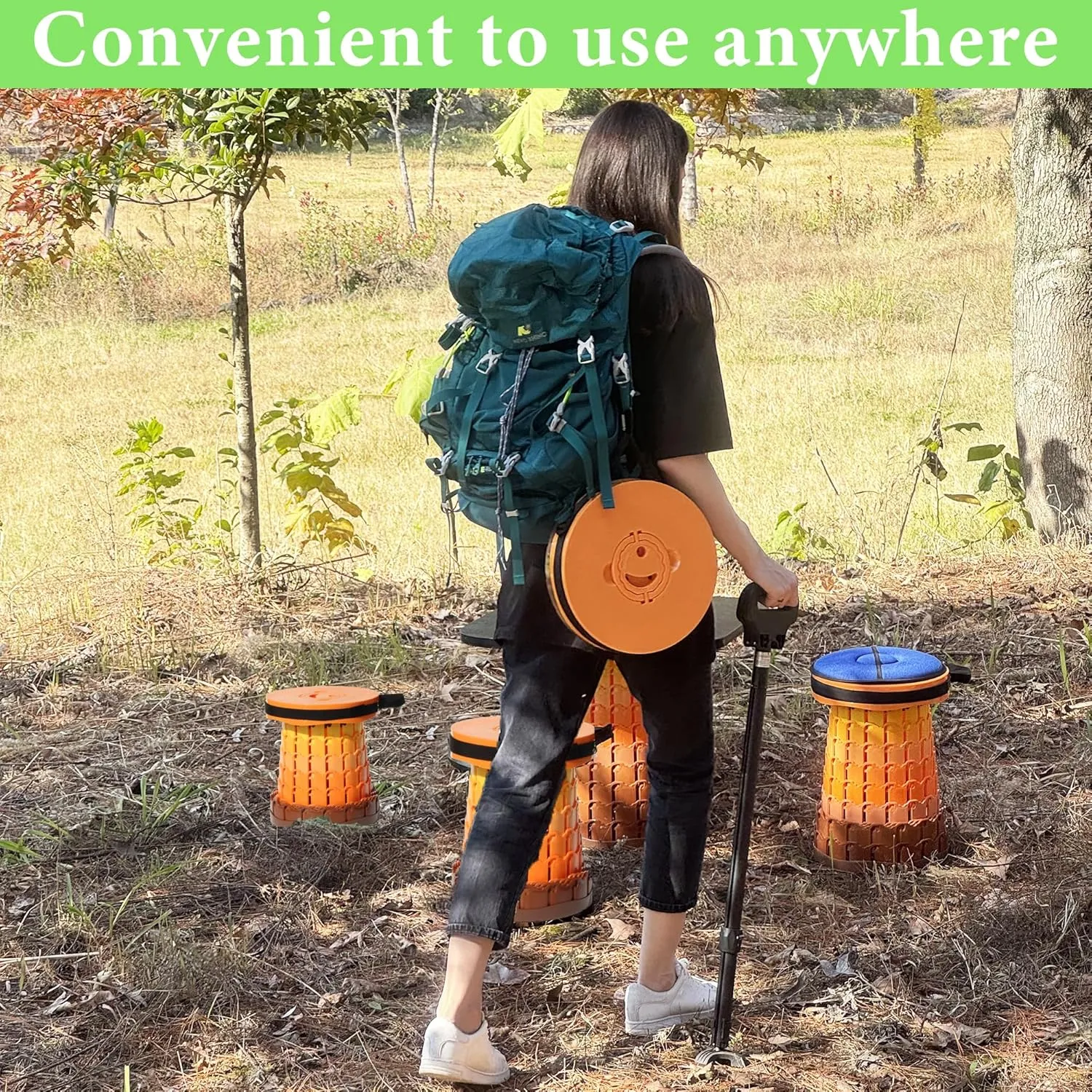 ALEVMOOM 19.7" Collapsible Stool Telescoping Stool with Cushion, Retractable Folding Stool for Adults Outdoor Camping Fishing, Width 11.8" Max Load 1000 lbs