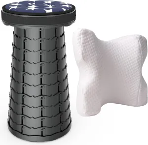 ALEVMOOM 2Pcs Cuddle Pillow&Telescoping Stool,Couple Pillow Slow Rebound Pressure Pillow Bundle Camping Stool with Cushion,Retractable Stool Adjustable Folding Stool for Hiking Garden BBQ with Bag