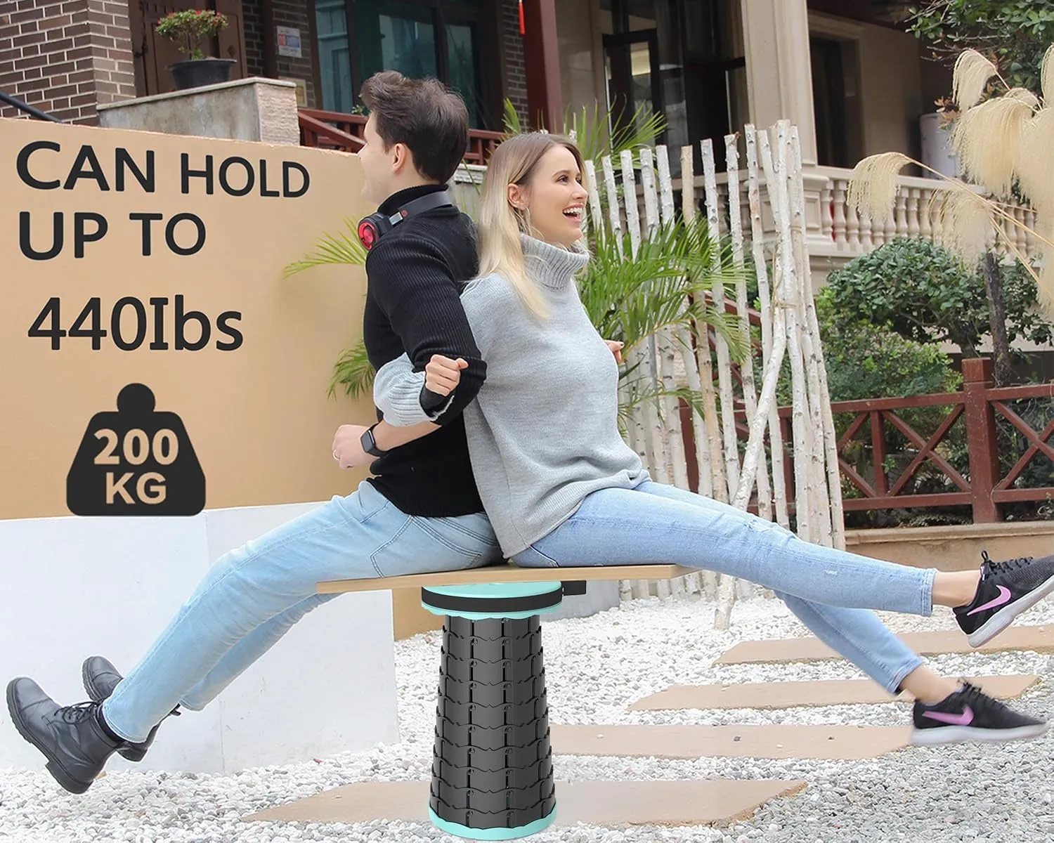 ALEVMOOM Collapsible Stool with Cushion, Portable Telescoping More Sturdy Load Capacity 200kg, Retractable Adjustable Camping Folding Stool for Outdoor Hiking BBQ Climb