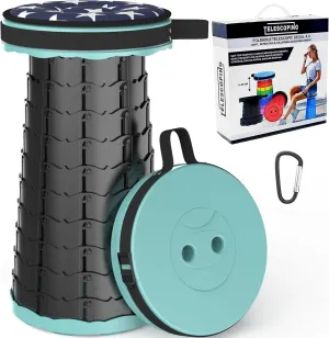 ALEVMOOM Collapsible Stool with Cushion, Portable Telescoping More Sturdy Load Capacity 200kg, Retractable Adjustable Camping Folding Stool for Outdoor Hiking BBQ Climb