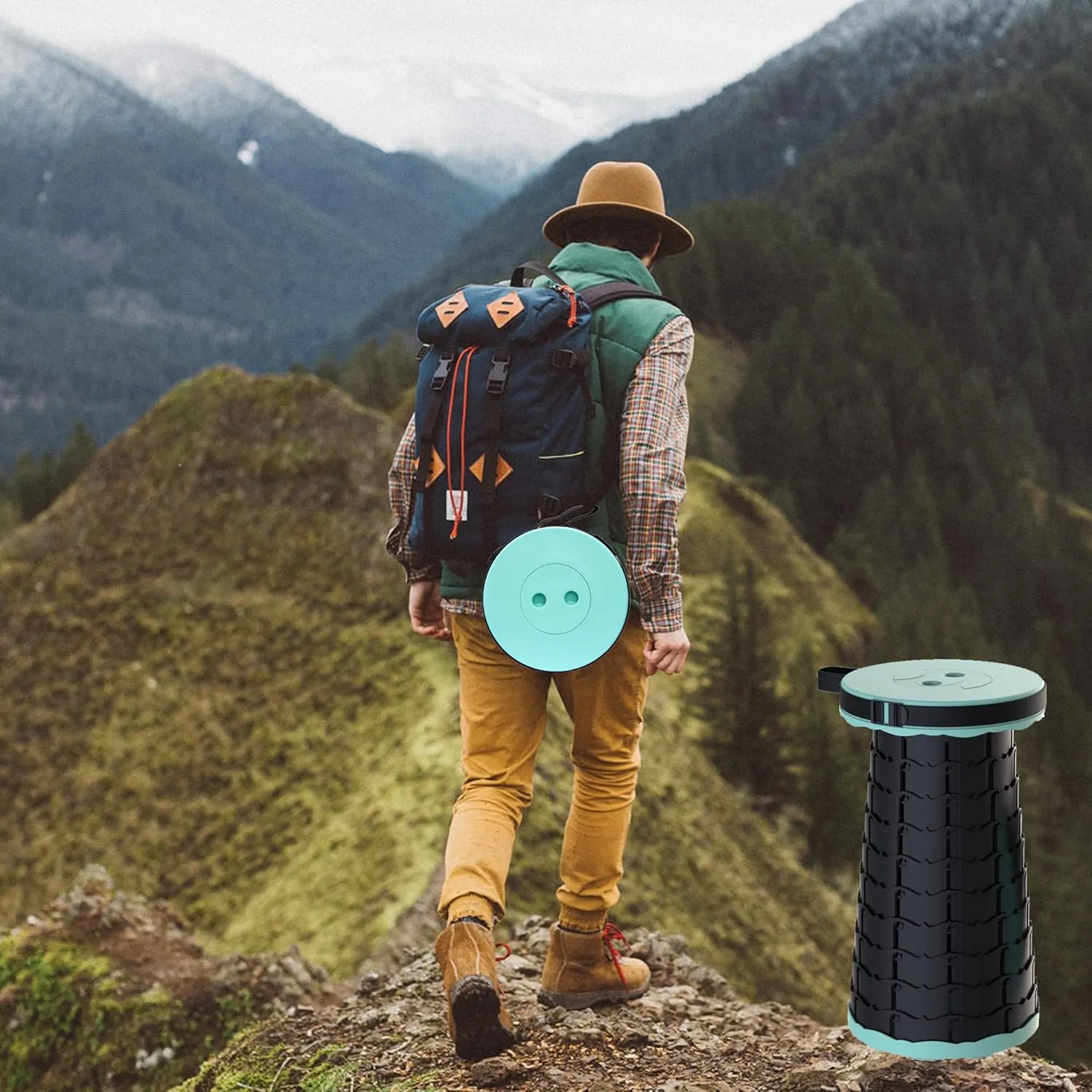 ALEVMOOM Collapsible Stool with Cushion, Portable Telescoping More Sturdy Load Capacity 200kg, Retractable Adjustable Camping Folding Stool for Outdoor Hiking BBQ Climb