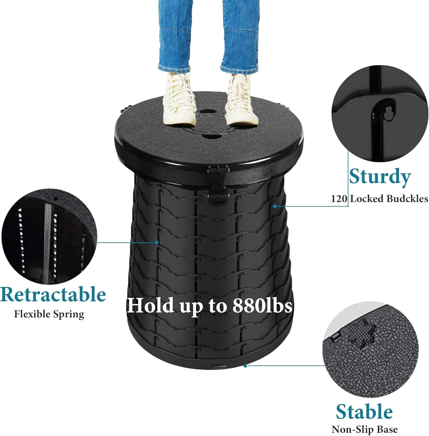 ALEVMOOM XXL Portable Toilet for Camping,880lbs Capacity,19.7" H Adjustable Portable Toilet with 7 Garbage Bags,Porta Potty for Adults,Collapsible Luggable Loo for Camping/Travel/Hiking/Car
