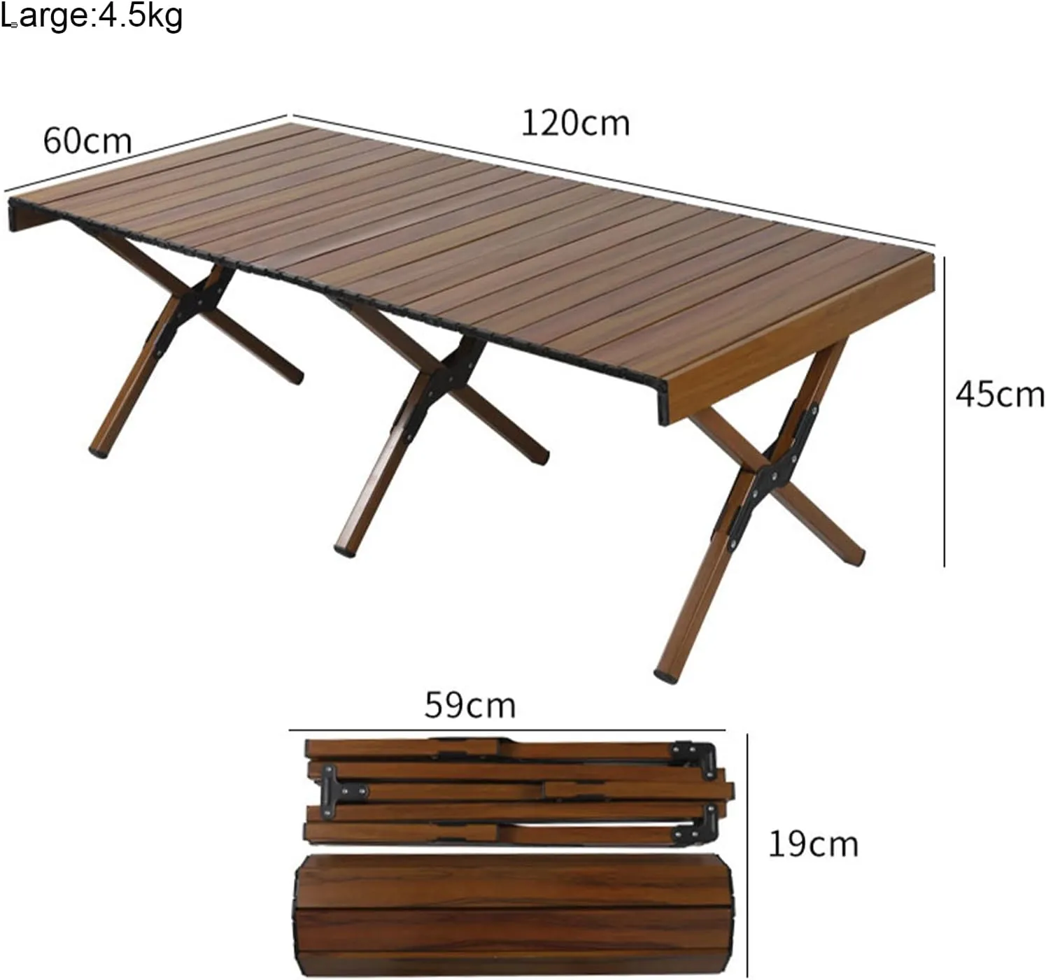 All Aluminum Alloy Light Weight Camping Table Furniture Outdoor Home Foldable Roll Up Easy Carry Picnic BBQ Table with Storage Bag,Black,L(Length120cm)
