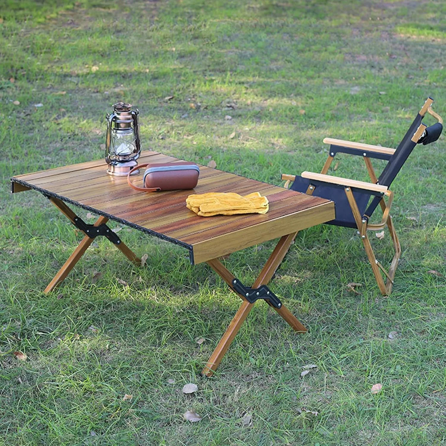 All Aluminum Alloy Light Weight Camping Table Furniture Outdoor Home Foldable Roll Up Easy Carry Picnic BBQ Table with Storage Bag,Black,L(Length120cm)