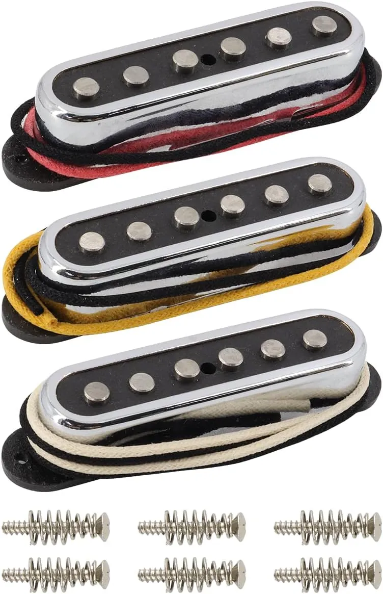 Alnico 5 ST Pickup Single Coil Pickups Open Style Neck/Middle/Bridge Pickup Set for Stratocaster Electric Guitar Parts Replacement (Chrome Cover)