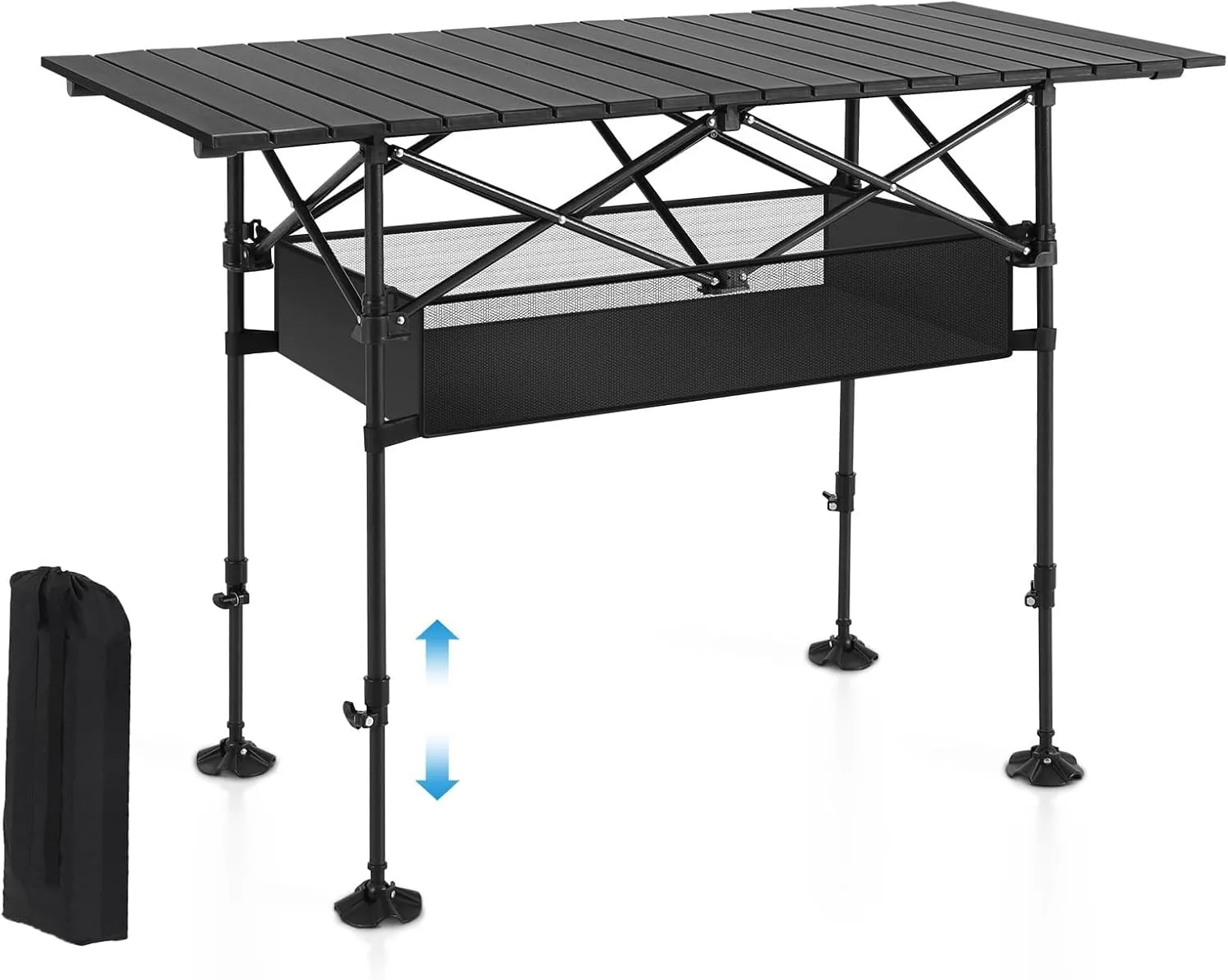 ALPHA CAMP Folding Camping Table, Portable Roll-up Outdoor Table with Adjustable Height, Large Storage Bag and Carrying Bag, Tall Aluminum Table for Indoor & Outdoor Picnic BBQ Backyards Beach