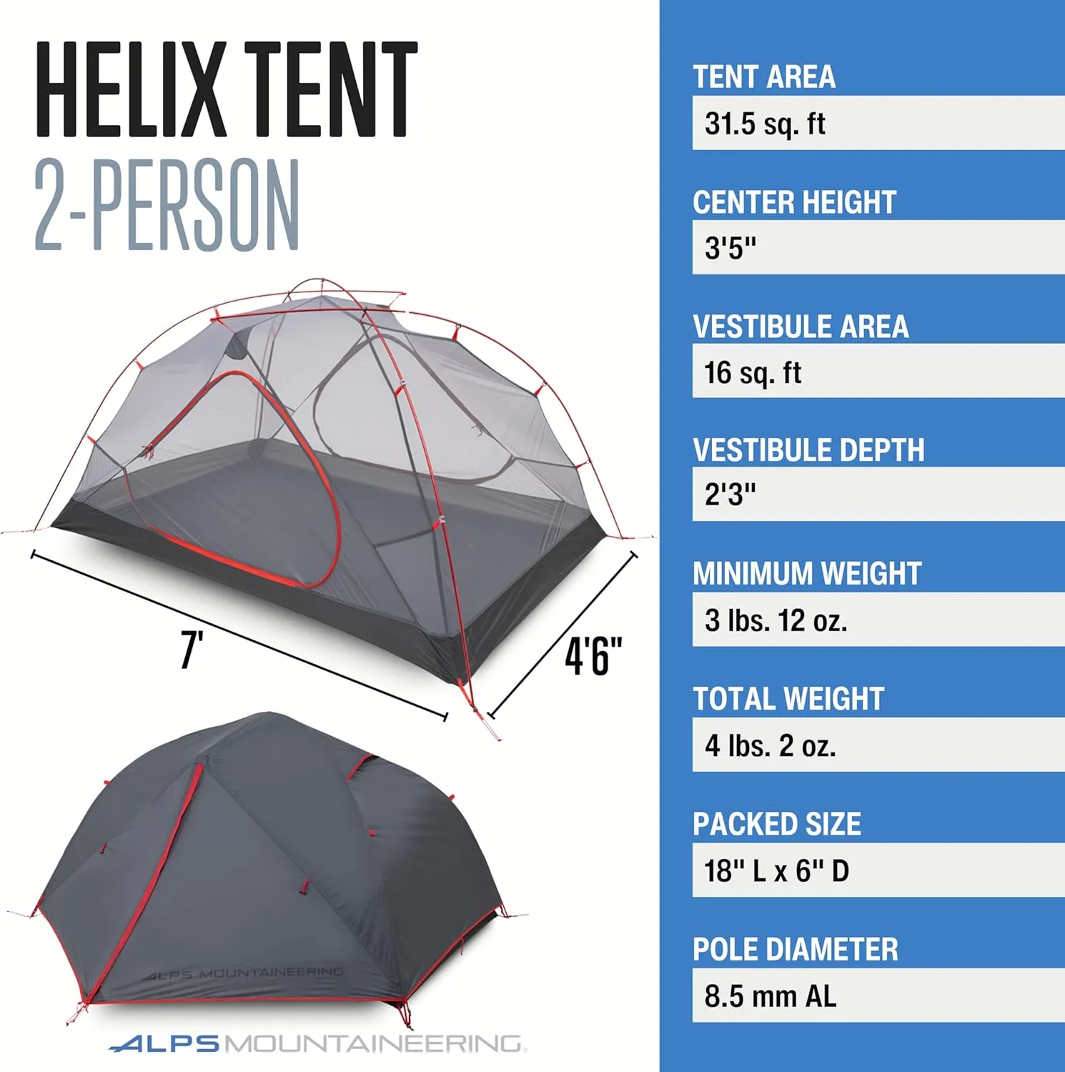 ALPS Mountaineering Helix Backpacking Tent, 1-Person or 2-Person