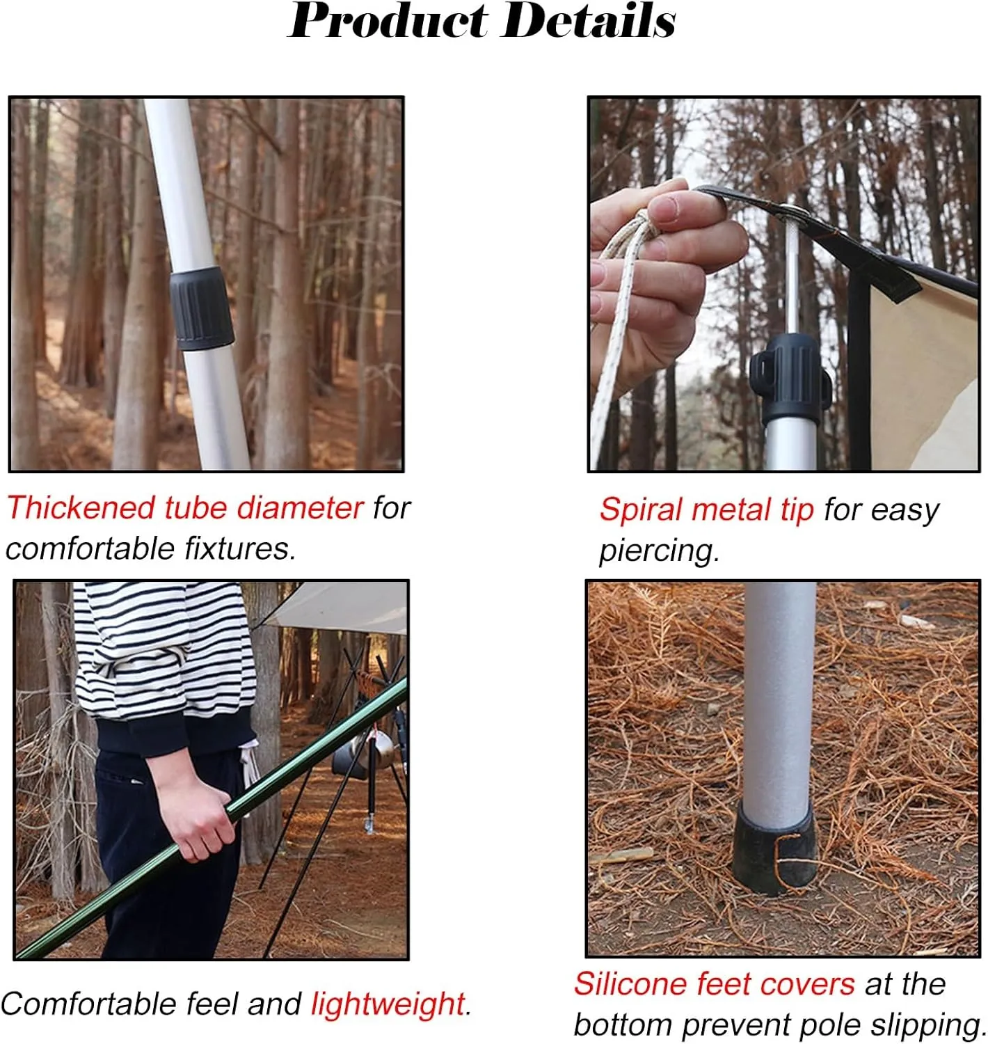 Aluminum Alloy Telescoping Tarp Poles, Lightweight Adjustable Tent Poles with Non-Slip Feet Covers, Portable Outdoor Camping Poles for Backpacking/Hiking(Silver-1 bar)