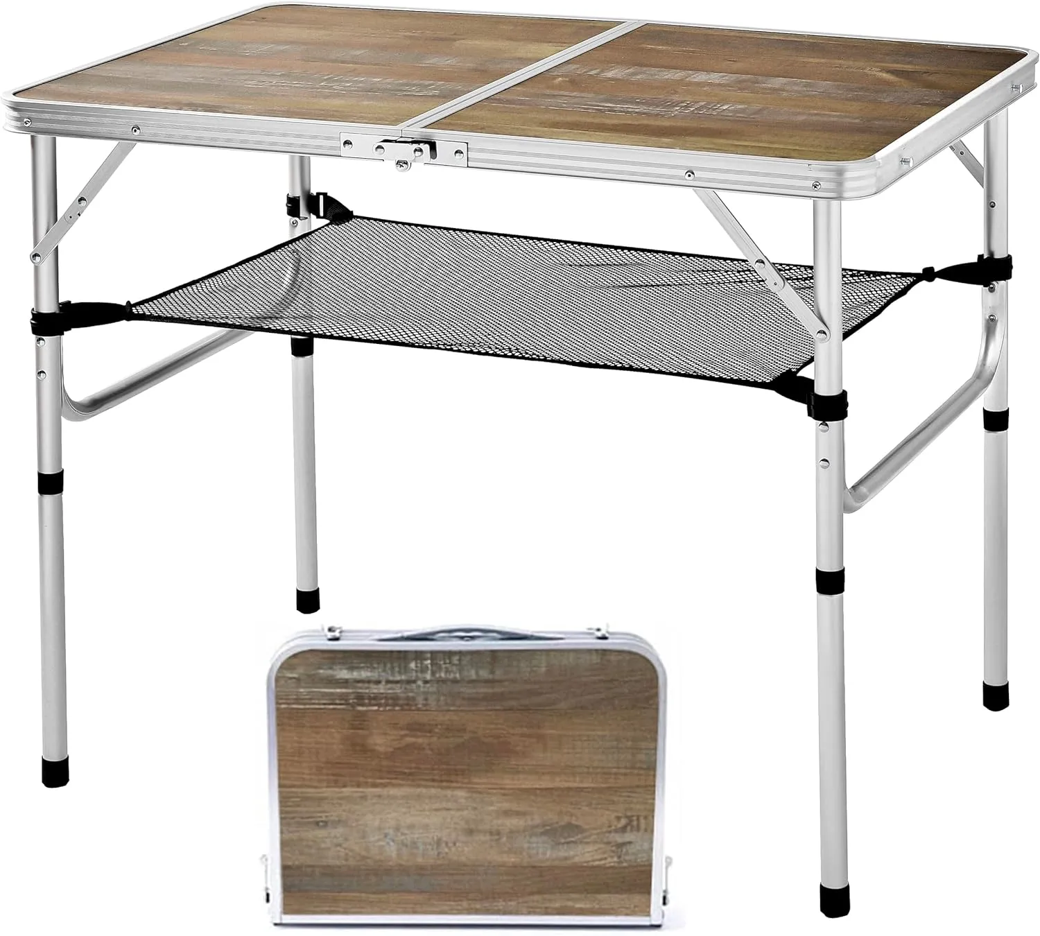 Aluminum Camp Table, Folding Table Portable,Lightweight,Foldable with 2 Adjustable Height, Indoor Outdoor Table for Cooking, Picnic, (2 Heights), 36''L x24''W