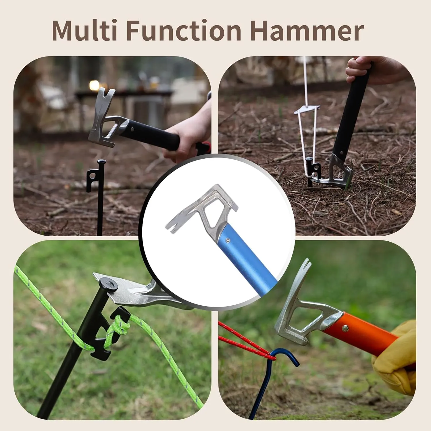 Aluminum Camping Hammer, Tent Stake Mallet Lightweight Camping Hammer with Aluminum Handle for Outdoor Mountaineering Tourism (Grey)