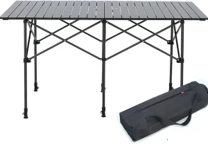 Aluminum Folding Camping Table,Portable Camping Table Outdoor,Height Adjustable Folding Table,Aluminum BBQ Table,for Outdoor Picnic BBQ Cooking Beach,120 * 55 * 53cm, 140*70*70cm