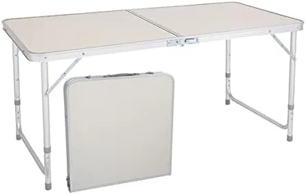 Aluminum Portable Folding Table 4 Foot, Camping Tables That Fold Up Lightweight, White Adjustable Height Picnic Table