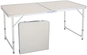 Aluminum Portable Folding Table 4 Foot, Camping Tables That Fold Up Lightweight, White Adjustable Height Picnic Table