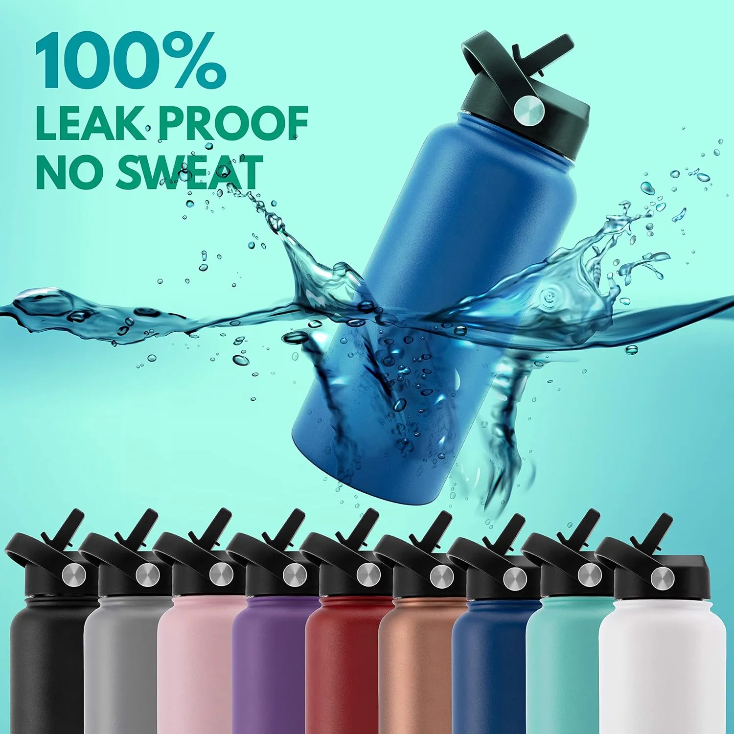 Amazing Items Personalized Water Bottle with Straw Lid, 32 oz - Jet Black | Custom Stainless Steel Sports Water Bottle w/Name and Text - Double Wall   Vacuum Insulated - Rotating Handle