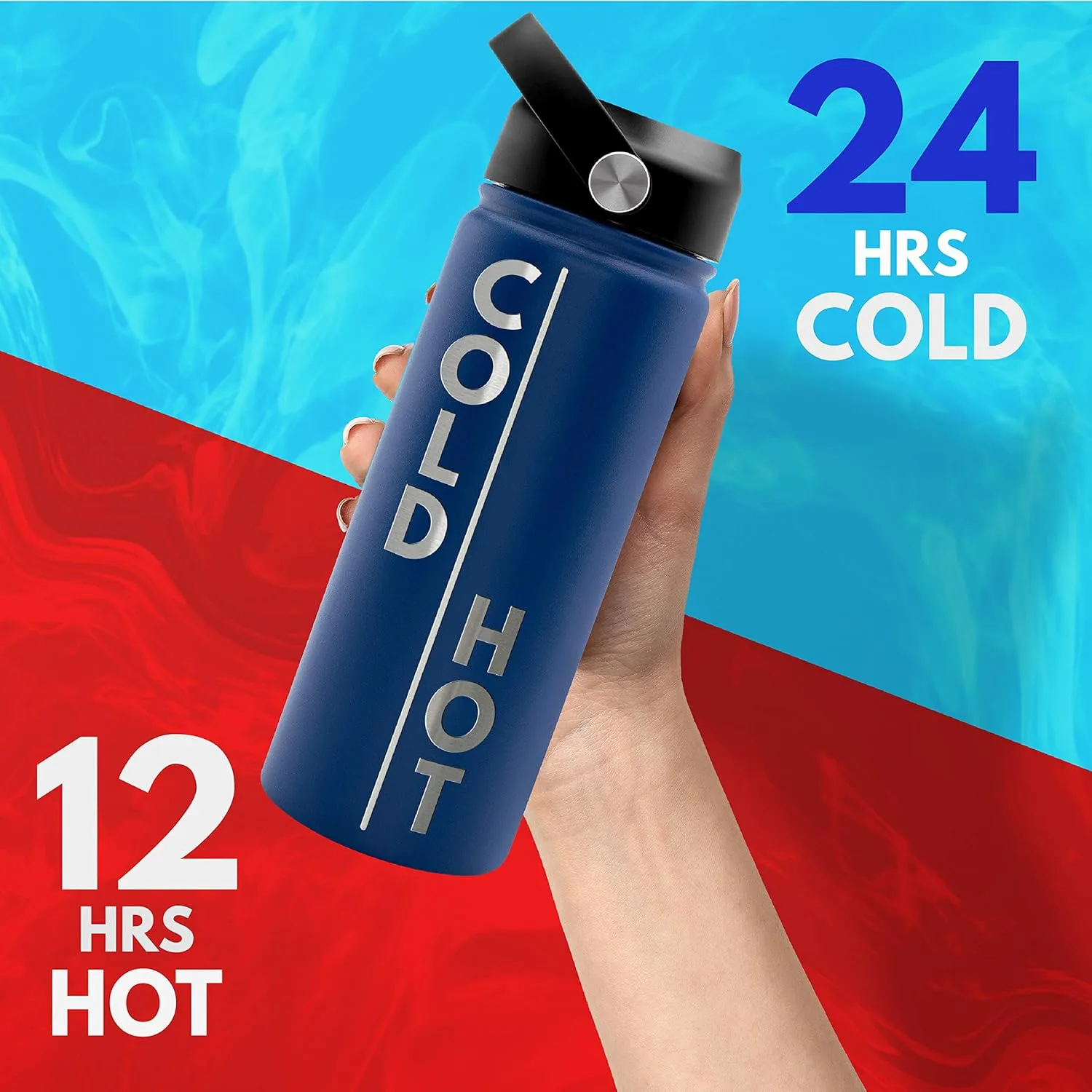 Amazing Items Personalized Water Bottle with Straw Lid, 32 oz - Jet Black | Custom Stainless Steel Sports Water Bottle w/Name and Text - Double Wall   Vacuum Insulated - Rotating Handle