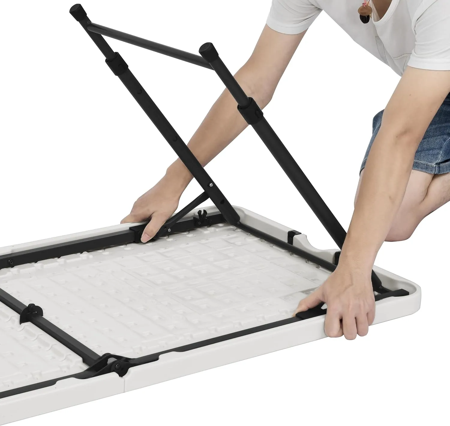 Amazon Basics 4 Foot Rectangular Folding Dining Table, 4 Adjustable Height Settings with Carrying Handle, Indoor & Outdoor, White, 47.8 x 23.9 x 33.9 in