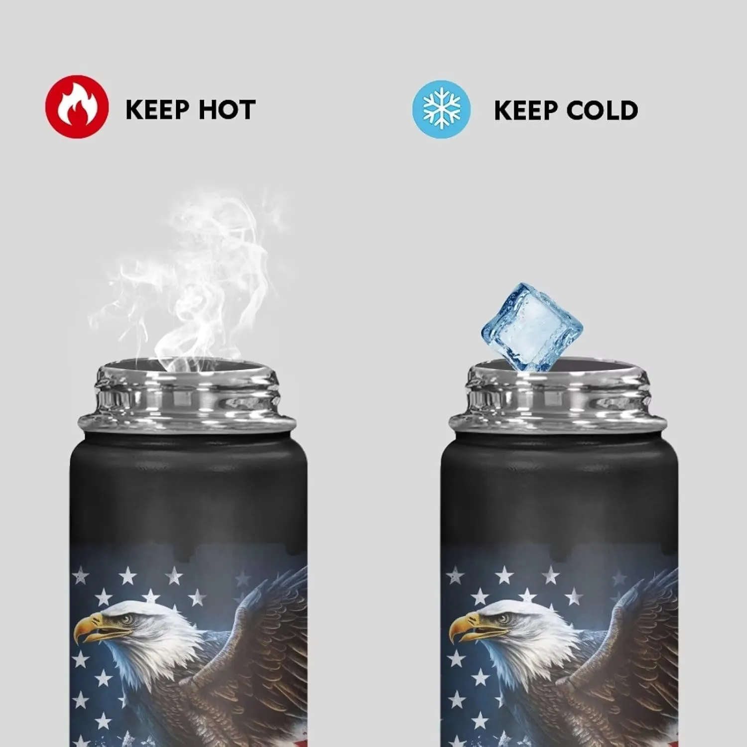 American Flag Eagle Stainless Steel Water Bottles Kids Insulated Water Bottle 18 OZ Sports Wide Mouth Cup Vacuum Insulated Tumbler With Lid for Water Travel Cup Coffee Mug 4th Of July