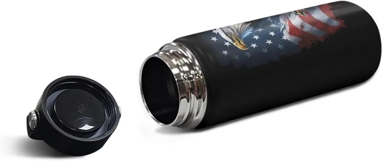 American Flag Eagle Stainless Steel Water Bottles Kids Insulated Water Bottle 18 OZ Sports Wide Mouth Cup Vacuum Insulated Tumbler With Lid for Water Travel Cup Coffee Mug 4th Of July