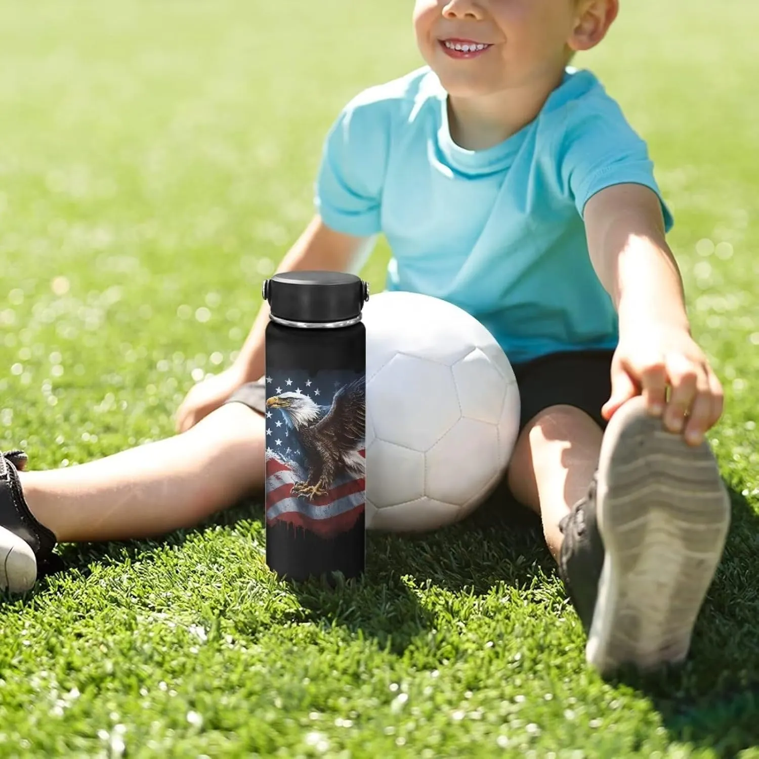 American Flag Eagle Stainless Steel Water Bottles Kids Insulated Water Bottle 18 OZ Sports Wide Mouth Cup Vacuum Insulated Tumbler With Lid for Water Travel Cup Coffee Mug 4th Of July