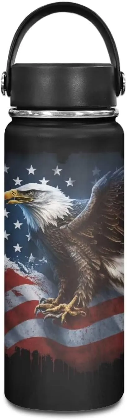 American Flag Eagle Stainless Steel Water Bottles Kids Insulated Water Bottle 18 OZ Sports Wide Mouth Cup Vacuum Insulated Tumbler With Lid for Water Travel Cup Coffee Mug 4th Of July