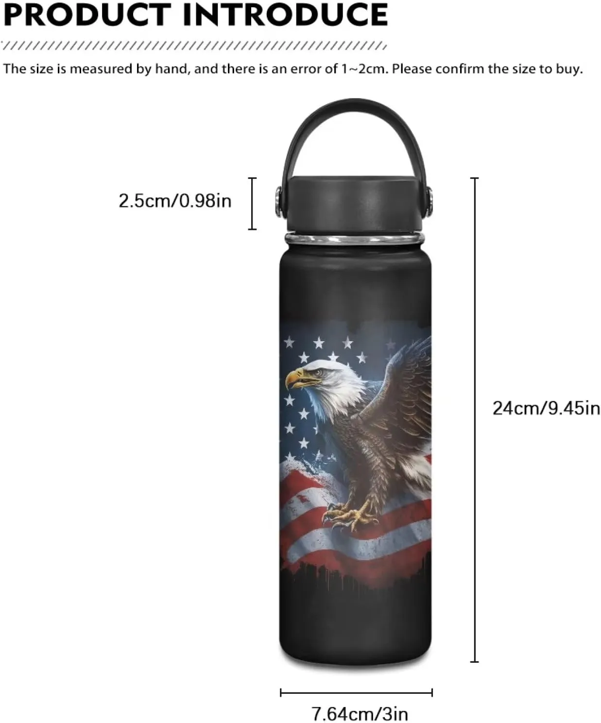 American Flag Eagle Stainless Steel Water Bottles Kids Insulated Water Bottle 18 OZ Sports Wide Mouth Cup Vacuum Insulated Tumbler With Lid for Water Travel Cup Coffee Mug 4th Of July