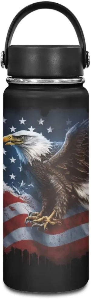 American Flag Eagle Stainless Steel Water Bottles Kids Insulated Water Bottle 18 OZ Sports Wide Mouth Cup Vacuum Insulated Tumbler With Lid for Water Travel Cup Coffee Mug 4th Of July