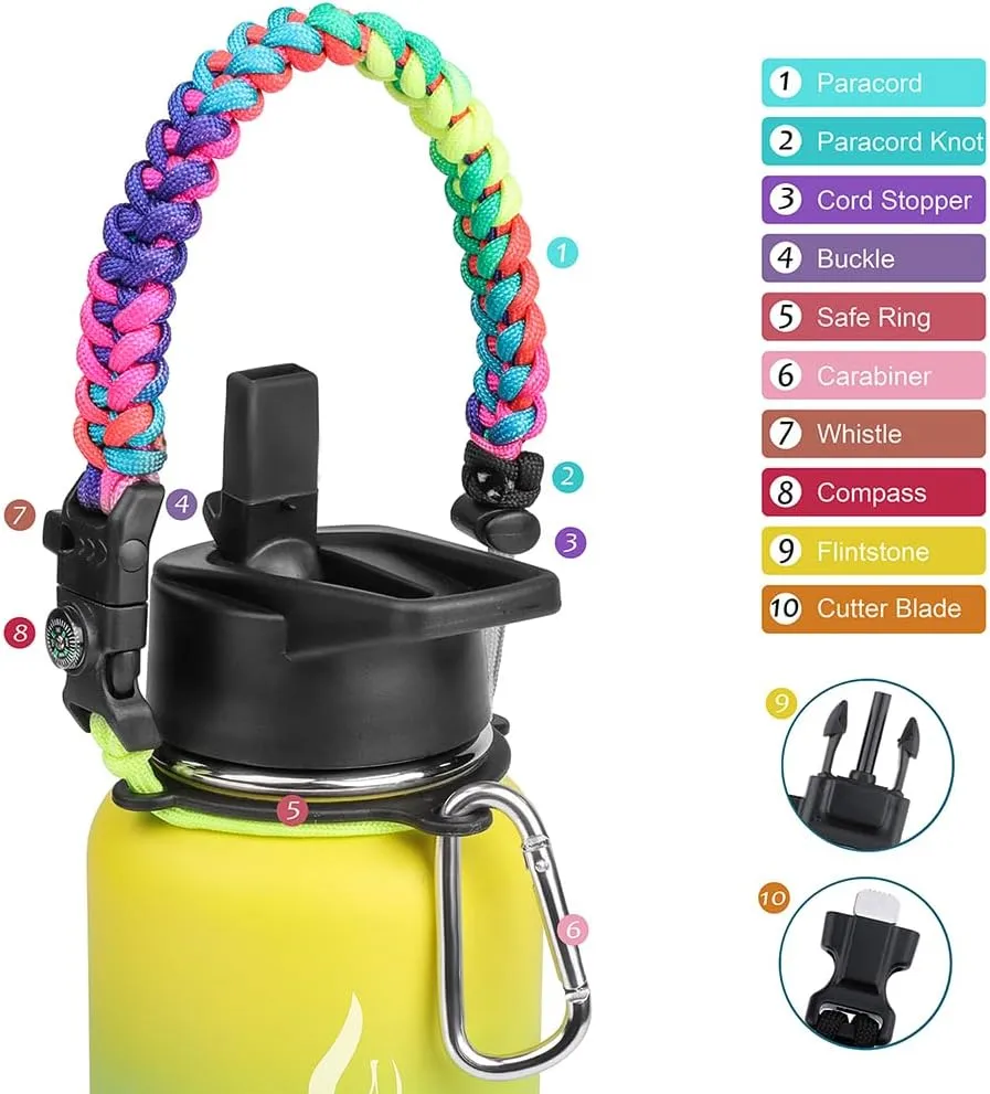 AMITER 32oz Insulated Bottle with Straw & Spout Lid, Wide Mouth Stainless Steel Water Bottles with Paracord Handle