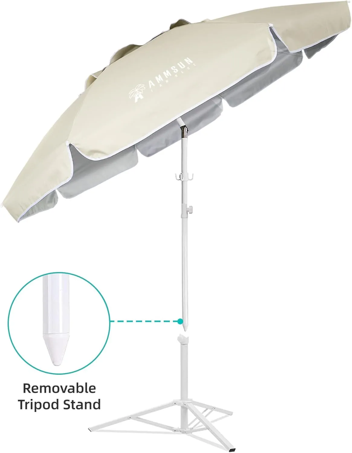 AMMSUN Shade Umbrella, Premium Portable Umbrella with Stand, 6.5ft Lightweight Free Standing Canopy for Sporting Games, Adjustable Instant Sun Protection and Easy to Carry, Beige
