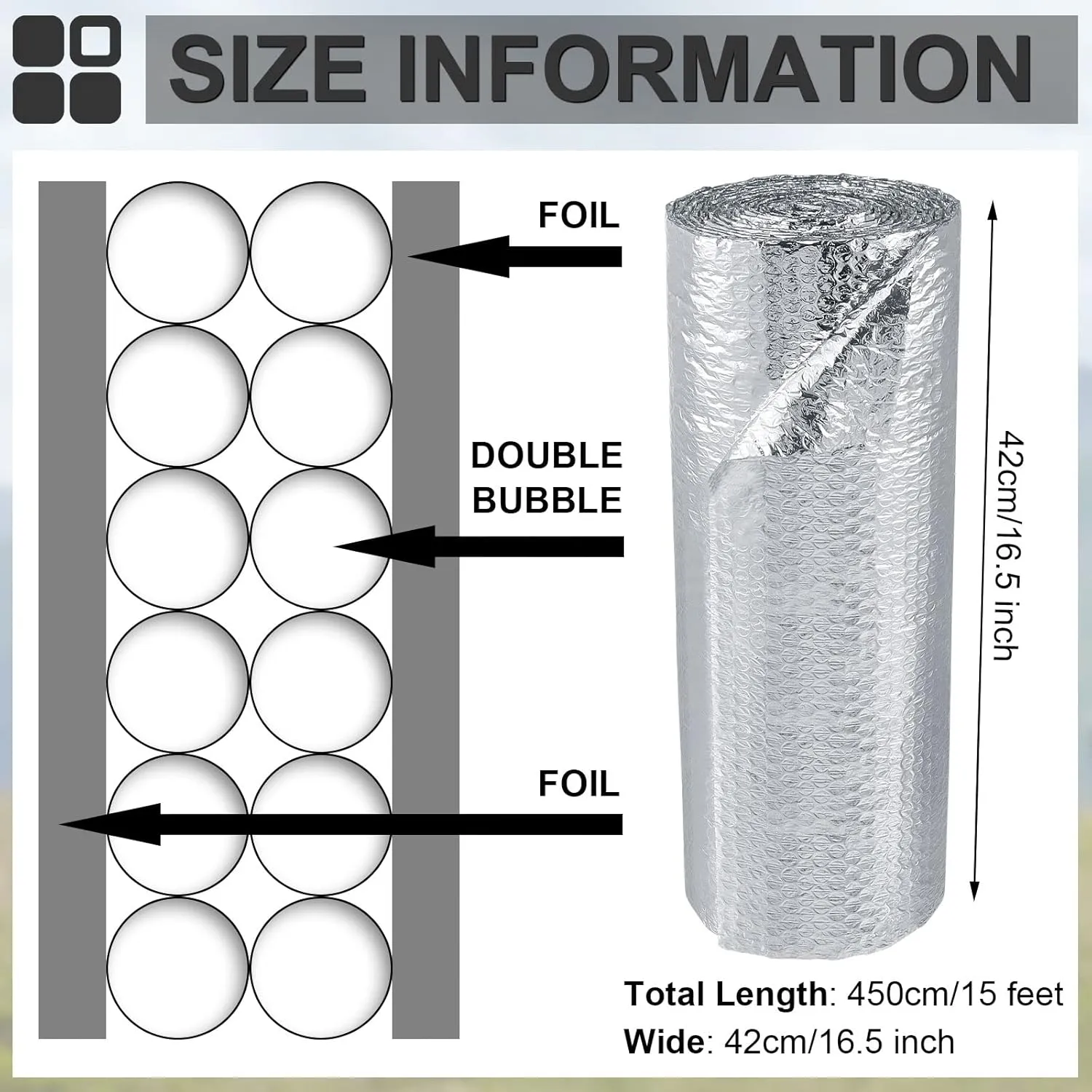 Amylove Double Bubble Reflective Insulation Foil 16.5 Inch x 15 Feet Aluminum Foam Window Insulation Roll for Summer Rv Window Attics Garages Weatherproof