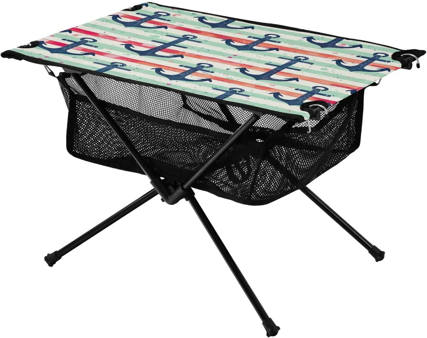 Anchor Stripes Portable Folding Camping Table, Compact Lightweight Beach Table with Carrying Bag for Outdoor Picnics, BBQs, Camp