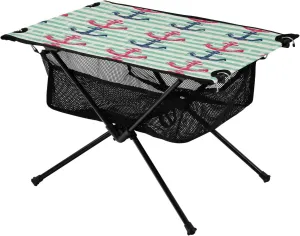 Anchor Stripes Portable Folding Camping Table, Compact Lightweight Beach Table with Carrying Bag for Outdoor Picnics, BBQs, Camp