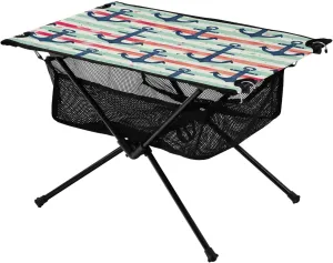 Anchor Stripes Portable Folding Camping Table, Compact Lightweight Beach Table with Carrying Bag for Outdoor Picnics, BBQs, Camp