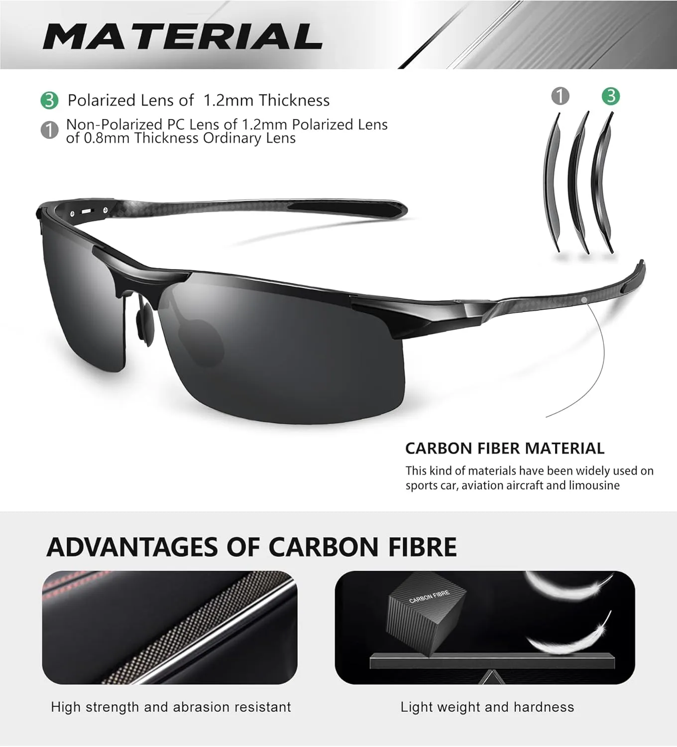 ANYLUV Polarized Sunglasses-Men Mens-Sunglasses Sport: Carbon Fiber Lightweight Sun Glasses Al-Mg UV400 Fishing Driving Golf