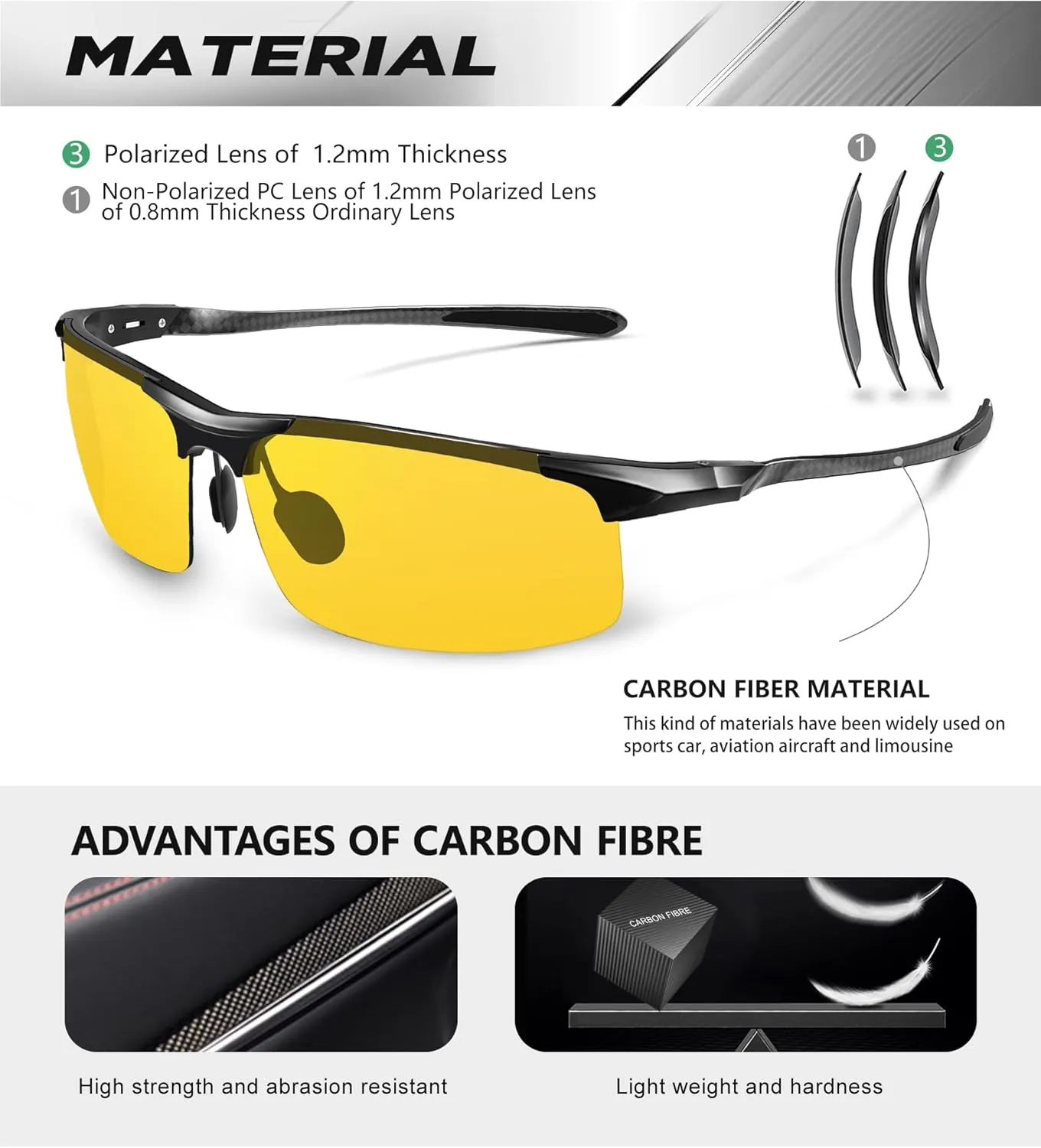 ANYLUV Polarized Sunglasses-Men Mens-Sunglasses Sport: Carbon Fiber Lightweight Sun Glasses Al-Mg UV400 Fishing Driving Golf