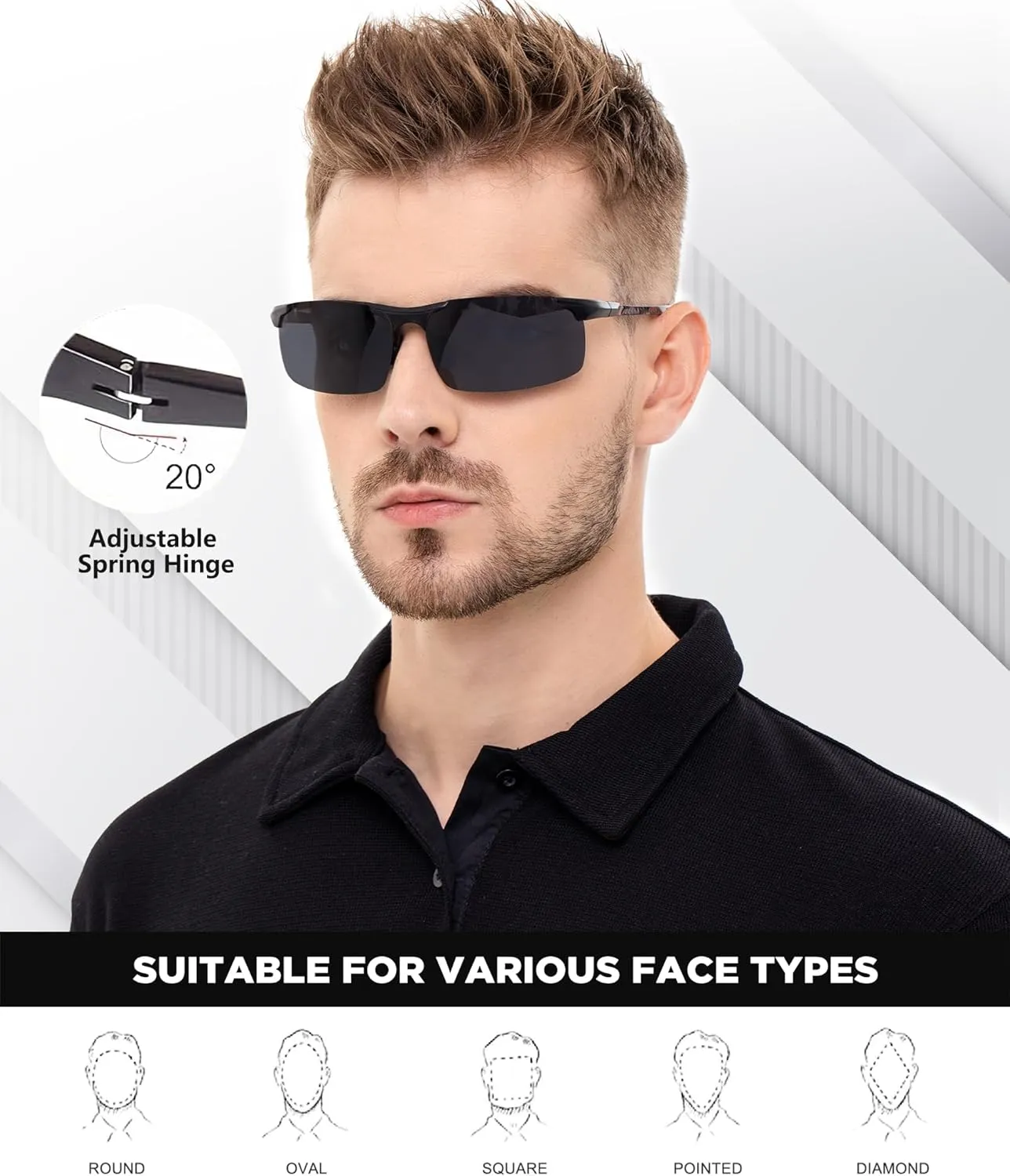ANYLUV Polarized Sunglasses-Men Mens-Sunglasses Sport: Carbon Fiber Lightweight Sun Glasses Al-Mg UV400 Fishing Driving Golf