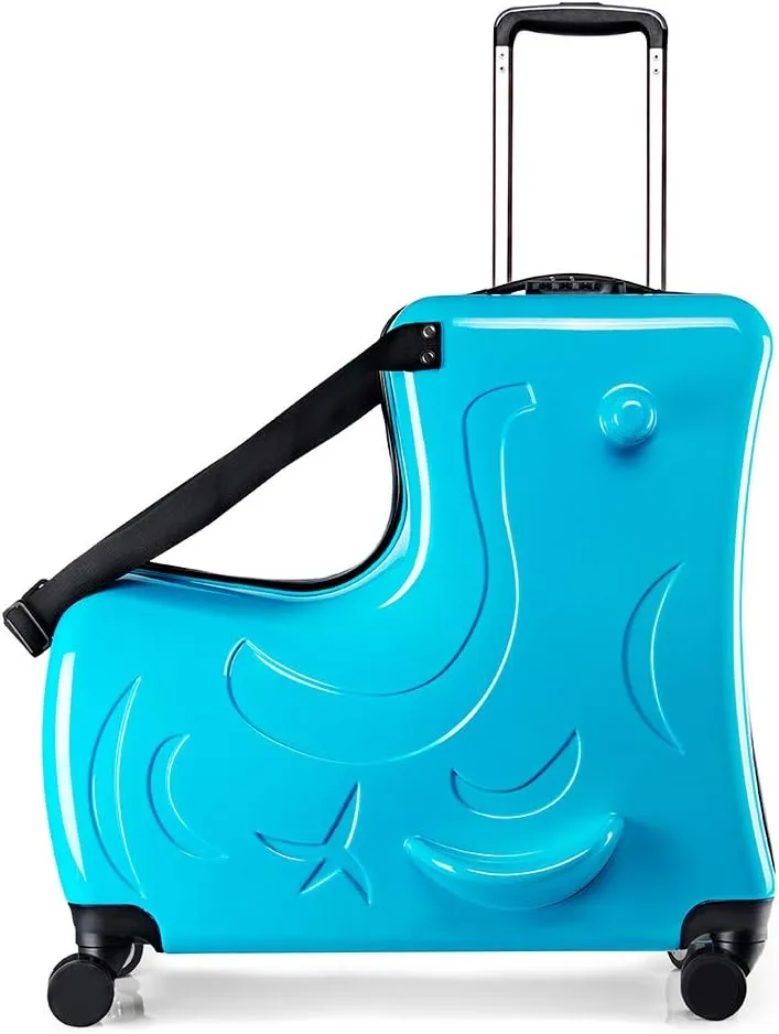 AO WEI LA OW Duffel Bag for Kids Ride-On Suitcase Carry-On Luggage with Wheels (Blue, 20 Inch（suggest 1-6 years old)