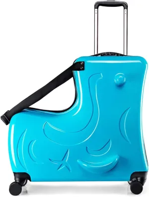AO WEI LA OW Duffel Bag for Kids Ride-On Suitcase Carry-On Luggage with Wheels (Blue, 20 Inch（suggest 1-6 years old)