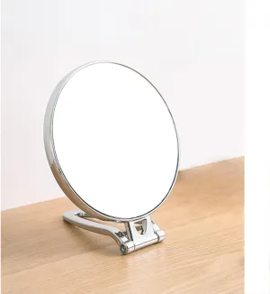 APLUSH 90 Degree Rotation Round Hand Mirror, Hangable Silver Vanity Mirror, Double-Sided 1x/2x Magnifying Foldable Makeup Mirror