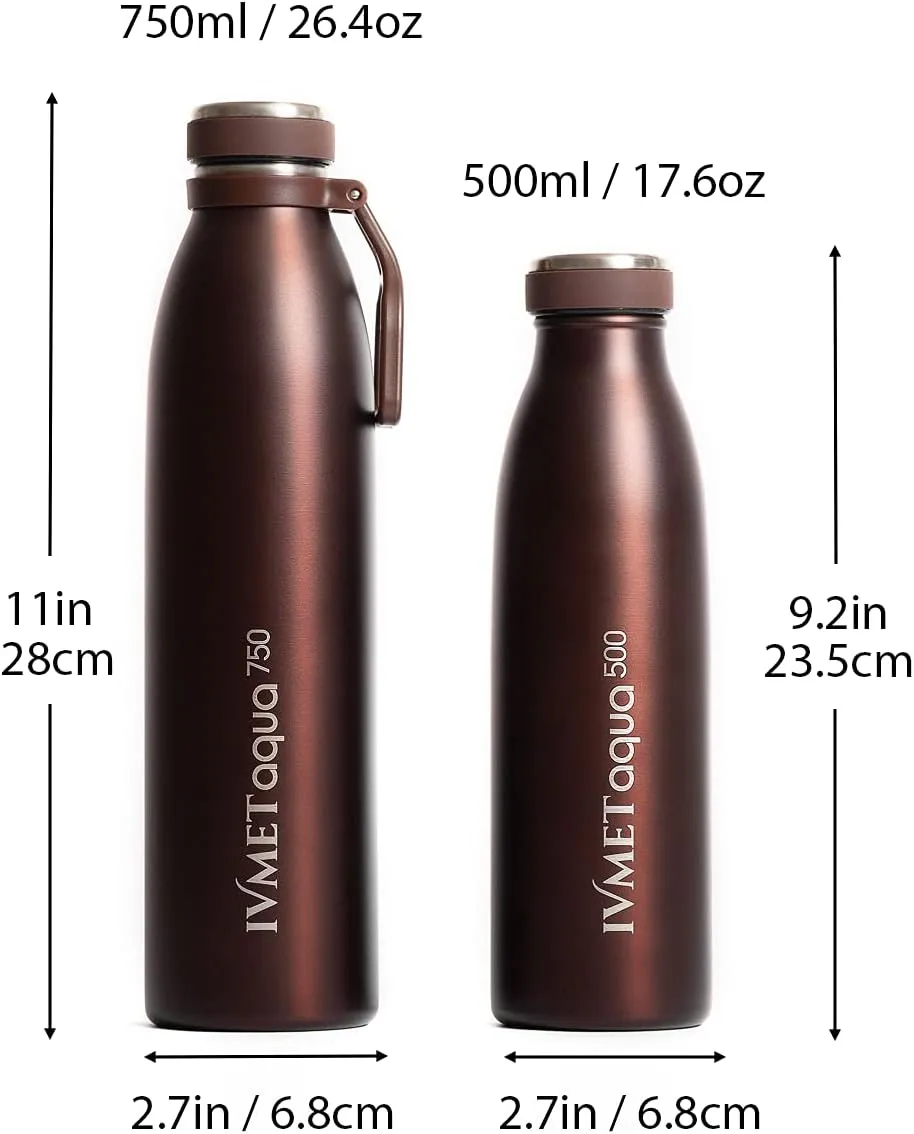 Aqua Stainless Steel Double Wall Vacuum Insulated Drinking Bottle Flask thermos Hydro Metal reusable Canteen for Sport Fitness Outdoor (Coffee Brown, 25.3 Oz/750 ml)