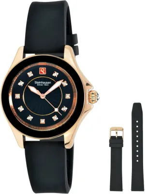 Arbon Collection Black Stainless Steel Women's Watch with Extra Silicone Interchangable Band