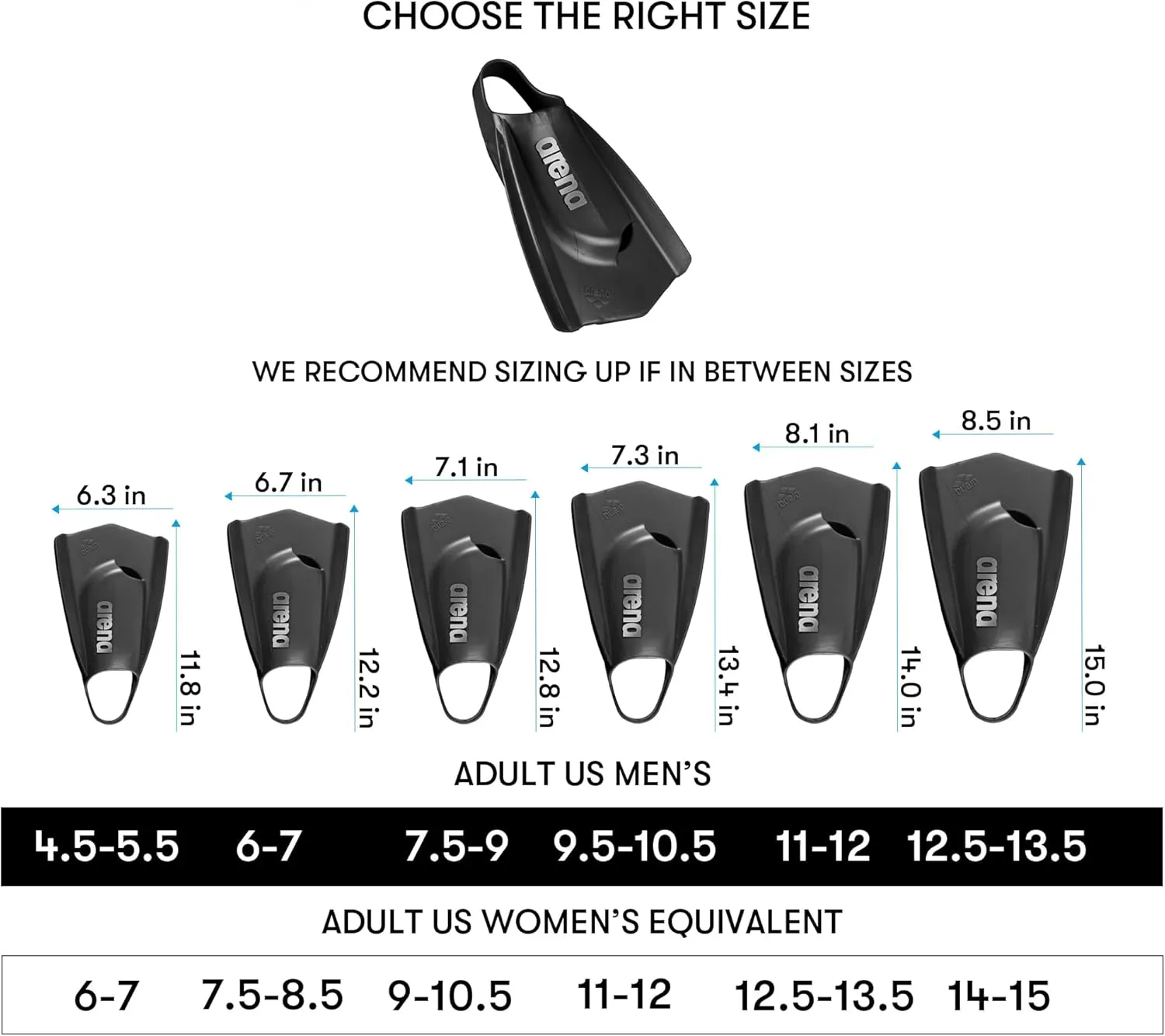 Arena Unisex Adult Comfortable Lightweight Swim Training Fins for Men and Women Silicone Short Blade Flippers Open Heel