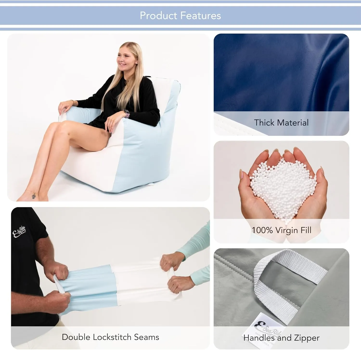 Armchair Marine Beanbag, Medium, Multi (White/White)